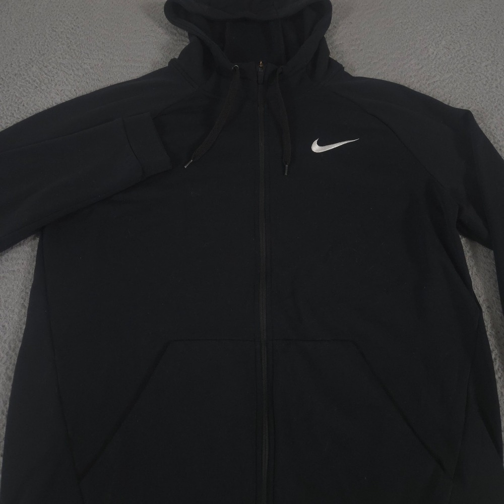 Nike Hoodie Men XL Black Training Dri-Fit Fleece Full Zip Swoosh Logo Activewear